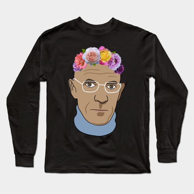 Michel Foucault - Portrait With Flower Crown Long Sleeve T-Shirt by isstgeschichte